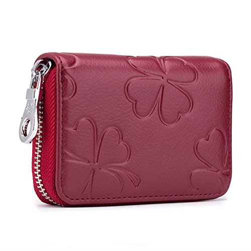 DcSpring Protezione RFID Porta carte di credito Piccolo Donna in Vera Pelle Portamonete Sottile Portafoglio Mini Con Cerniera (Rosso scuro)