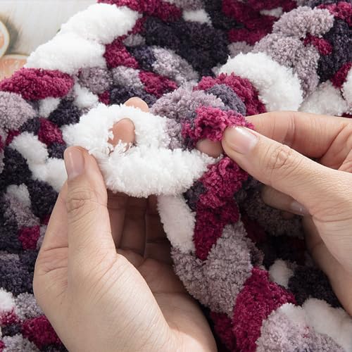 Image of MABOZOO Tie Dye Chunky Yarn for Crocheting 8 Pack,Fluffy Jumbo Chenille Yarn,Soft Plush Yarn Bulky,Giant Thick Fuzzy Yarn for Hand Knitting or Arm Knitting,Purple Multi (26 yds,8 oz Each Skein)