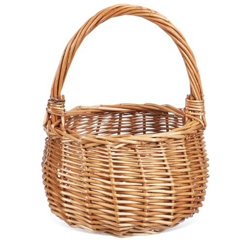 MAGICLULU Wicker Flower Basket with Handle Wedding Girls Basket for Candy Home Storage 8.66 x 6.10 x 6.10 Inches