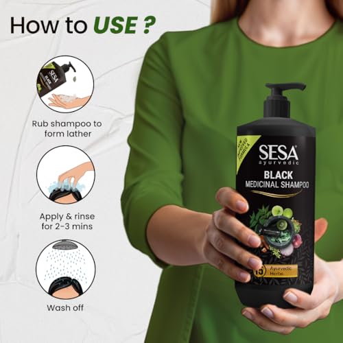 Image of Sesa Ayurvedic Medicinal Shampoo 1 Lt Hairfall Control Anti Dandruff Shampoo Infused with 15 Ayurvedic Herbs Smooth & Shiny Hair For Men & Women, 1000 ml