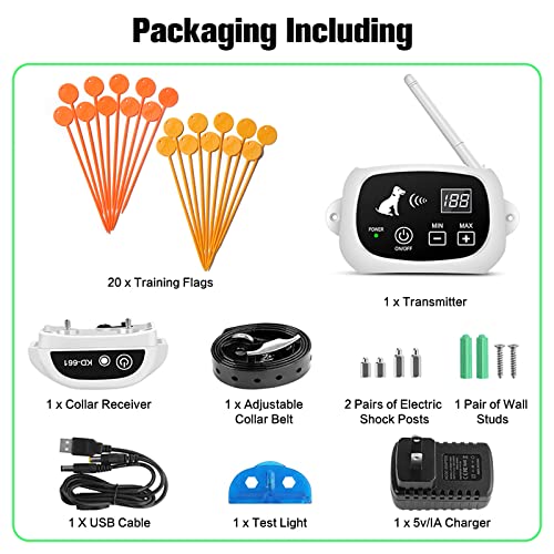 Wireless Dog Fence, Electric Pet Containment System with Training Collar Receiver for Stubborn Dogs and Pets,Adjustable Control Range 1640ft-Harmless,Waterproof, Rechargeable Container Boundary System
