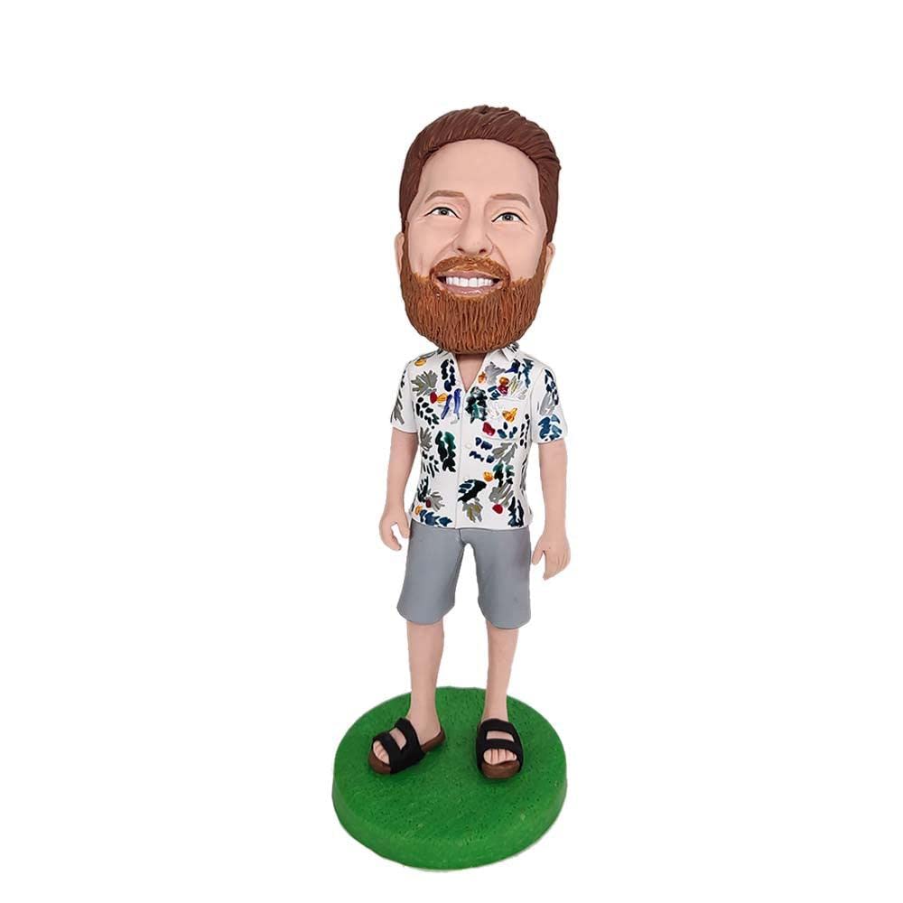 mydedor Custom Bobble-Heads Figurine Customized Doll, Man in Flower Shirt Custom Bobble Head, Bobble Head Figures Handmade Personalized Sculpture Gift for Men