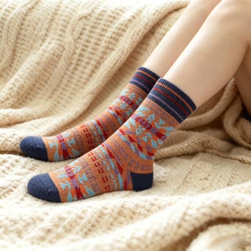 Image of Wool Socks for Women, Cozy Thermal Fall Winter Hiking Alpaca Warm Think Knit Comfy Crew Calf Socks