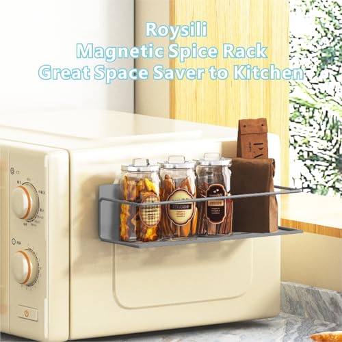 Image of Magnetic Spice Rack For Refrigerator, Space Saving Magnetic Shelf For Fridge Grey 4 Pack With Magnetic Paper Towel Holder