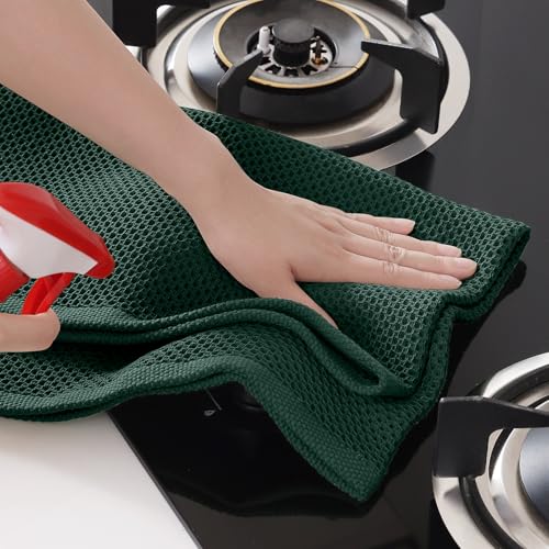 Image of Homaxy 100% Cotton Oversized Waffle Weave Kitchen Dish Towels, Ultra Soft Absorbent Quick Drying Cleaning Towel, 20 x 28 Inches, 6-Pack, Blackish Green