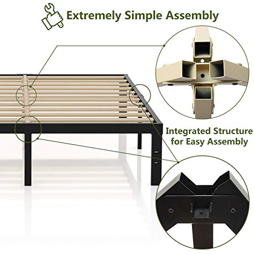 3800lbs Heavy Duty,14 Inch Steel & Wooden Slat Support Reinforced Platform Bed Frame,Mattress Foundation/No Box Spring Needed/Easy Assembly/Noise Free,Twin/Twin XL/Full/King/California King (Queen)