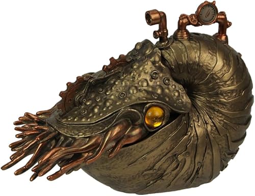 Zeckos Estatua de mesa de decoración de fantasía de monstruo marino Steampunk con acabado de bronce/cobre, concha de nautilus, cautivadora obra