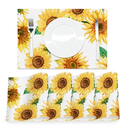AOFOTO Sunflower Placemats Set of 4 Yellow Flowers Leaves Printed Place Mats Rectangular Artistic Table Mats for Party Home Kitchen Restaurant Dining Table Decor 12x18 Inch