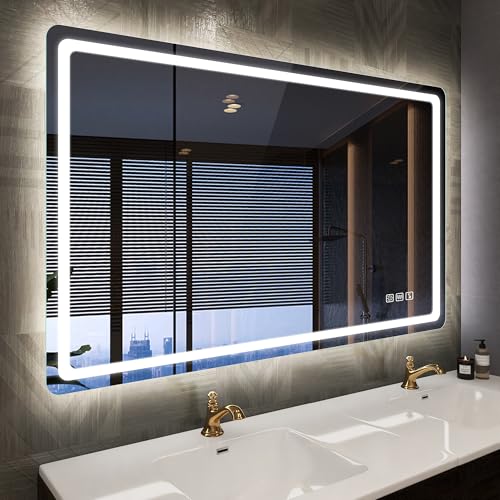 STARLEAD Specchio-Bagno-con-Luce 100x70 cm, Specchio-Retroilluminato-Bagno con Bluetooth, 3 Temperature Colore, Dimmerabile, Antifog, Funzione Memoria, IP44 Specchio-Bagno-LED, Orizzontale/Verticale