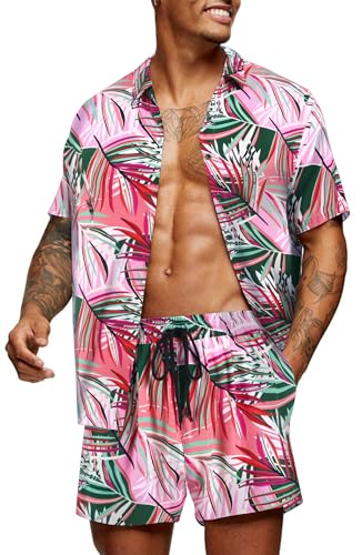 COOFANDY Men's Flower Shirt Hawaiian Sets Casual Button Down Short