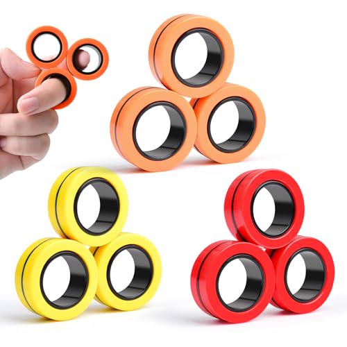Image of Cevioce 9 PCS Magnetic Ring Fidget Toys ADHD Anxiety Magnetic Coolest Finger Spinner Pack for Teens Adults and Kids