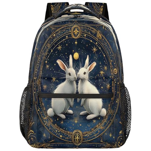 Ethnic Space Rabbits Kids Backpack, Lightweight School Bookbag Large Capacity Laptop Backpack Water Resistant Daypack Shoulder Bag for Teenager Boys Girls