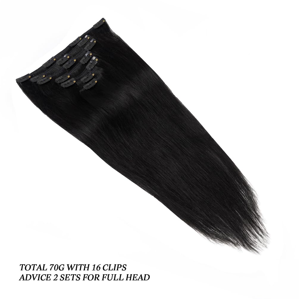 16 Inch Clip-In Human Hair Extensions, 7pcs 70g Straight Remy Hair Amazon.com : 16 inches Clip in Hair Extensions Remy Human  main image 2