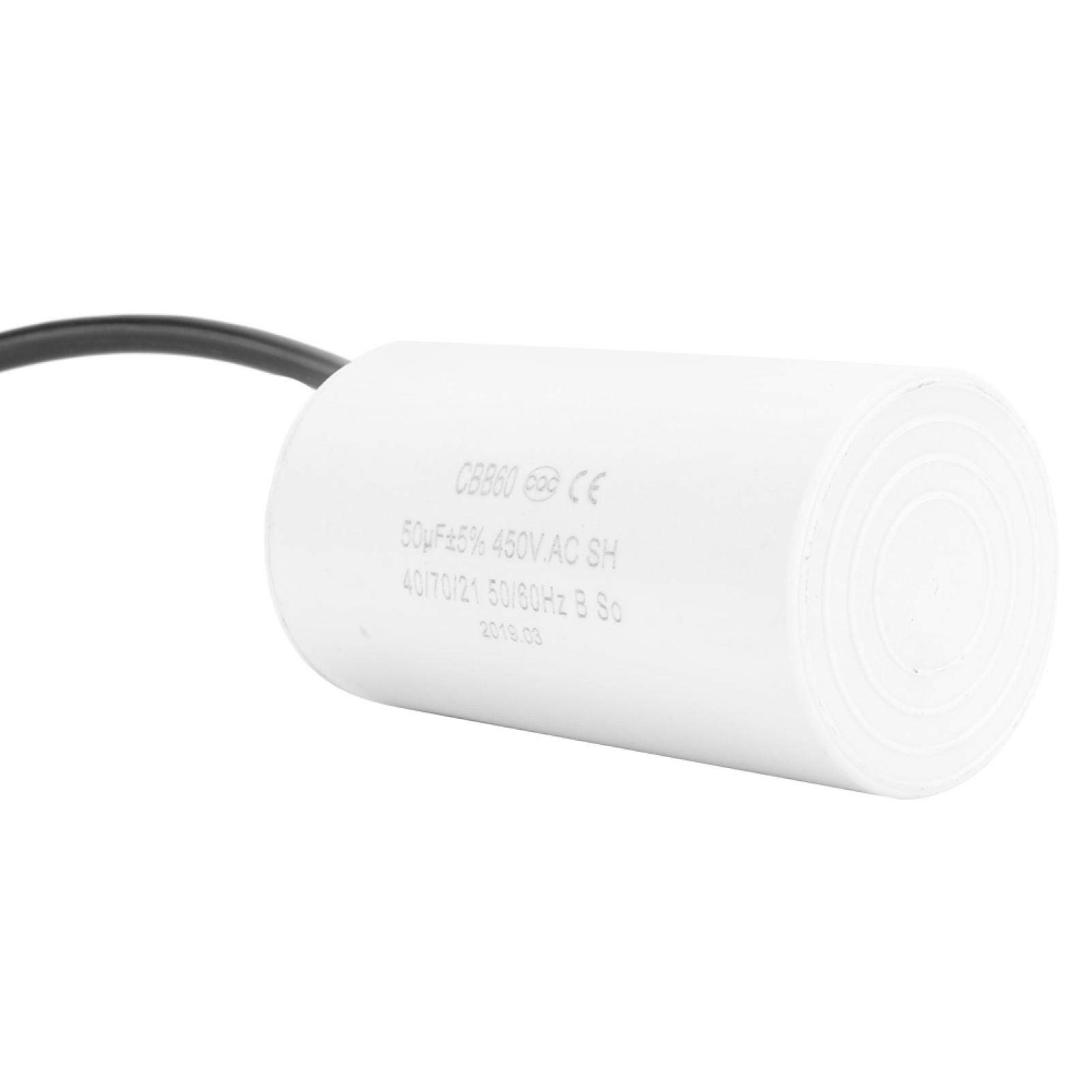 2 Pezzi Condensatore di Avviamento 2µF, CBB60 Condensatore Motore 2uF Elettrico 450V, Resistente all'Umidità, con Cavo, per Elettrodomestici, Compressori, Pompe e Ventilatori, 50/60Hz, 25 * 48mm