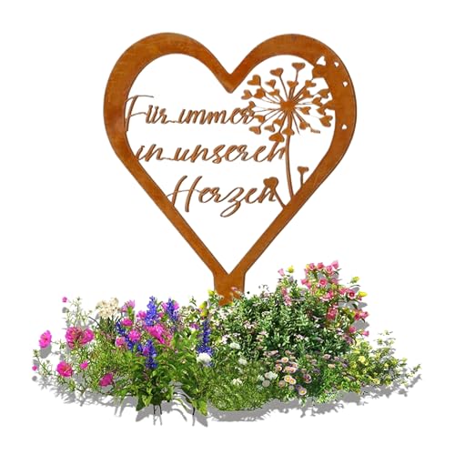 WUISOLQP Grabschmuck Wetterfest, Grabdekoration Wetterfest Grabschmuck Herz Grab Deko Wetterfest mit Für Immer in Unseren Herzen, Grabstecker Wetterfest Friedhof Deko für Erinnerung Andenken Trauer