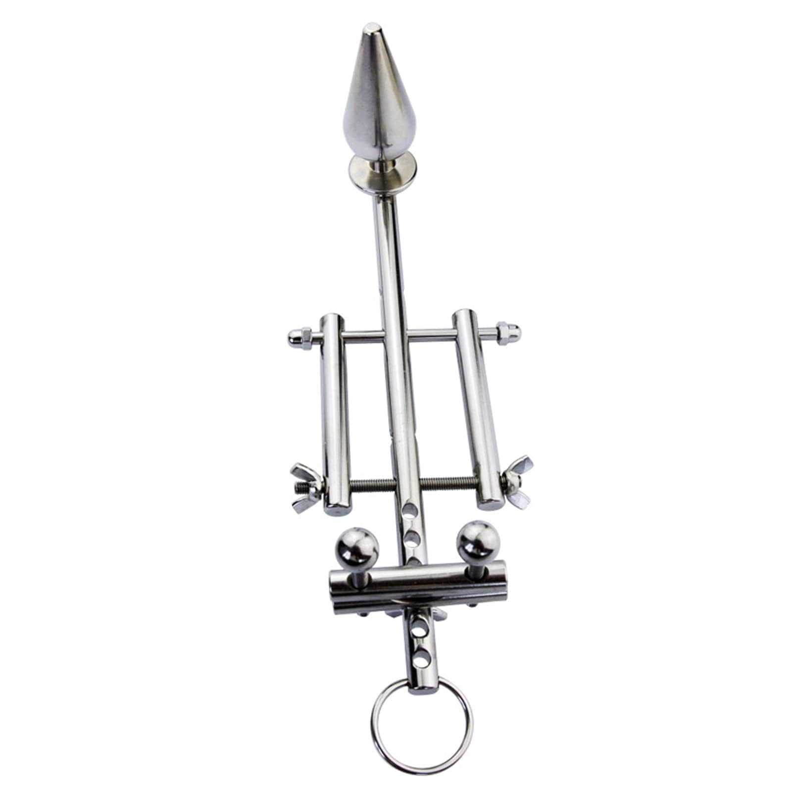Plug anale con anello per il pene e pressa a sfera Tortura a sfera in acciaio inossidabile CBT Tortura per testicoli del pene Dispositivo regolabile SM Bondage Butt Plug Anello per pene Morsetto