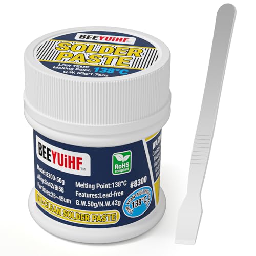 BEEYUIHF No Clean Solder Paste Lead Free Soldering Paste Sn42 Bi58 (T3) 138 Melting Point Solder Paste for Electronics in jar (1.76oz/50g)