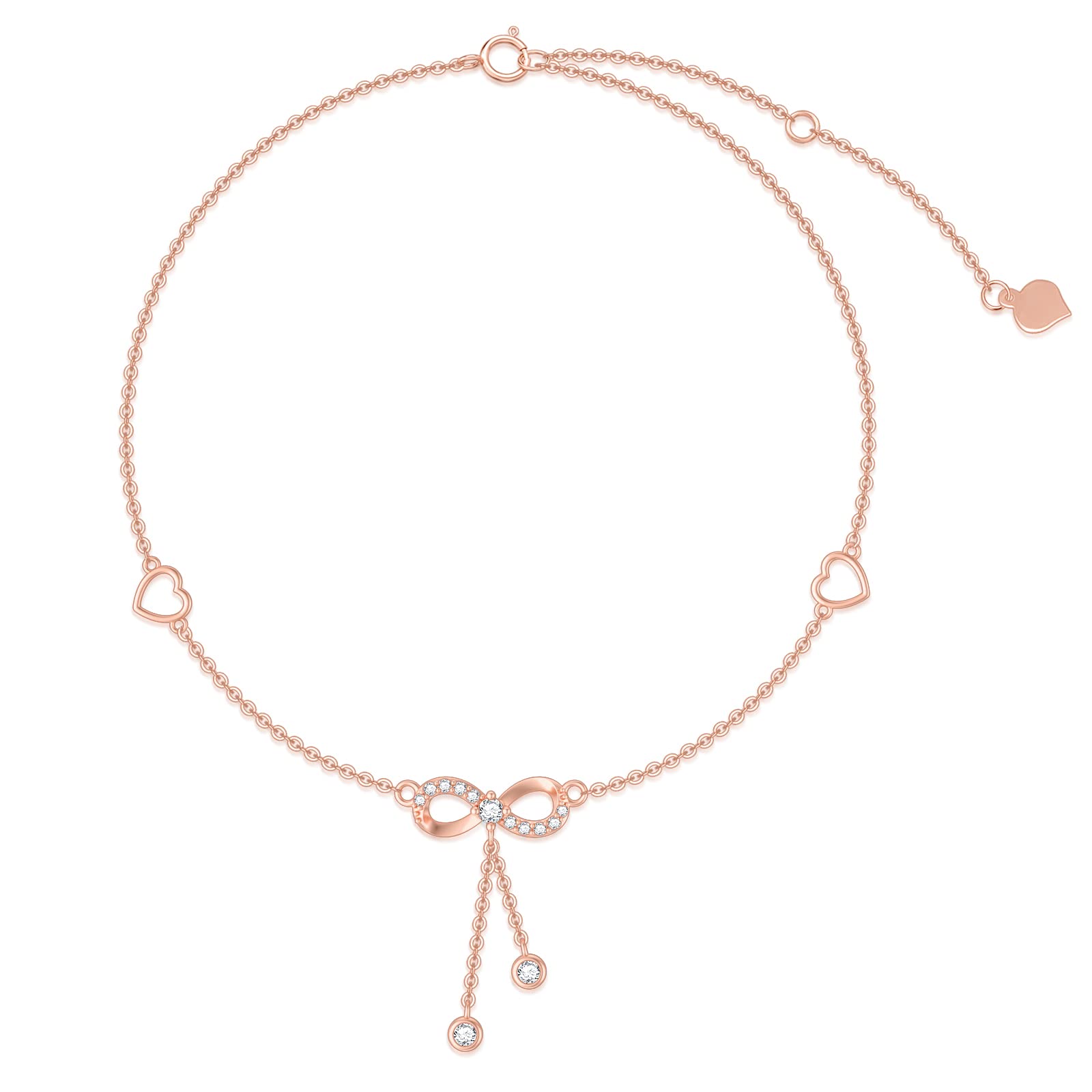 Cavigliera da donna in oro massiccio 14 carati, con cuore infinito in moissanite, in vero oro puro, cavigliera con perline, per anniversario, compleanno, regalo per moglie e mamma, 20,3 cm + 5,1 cm