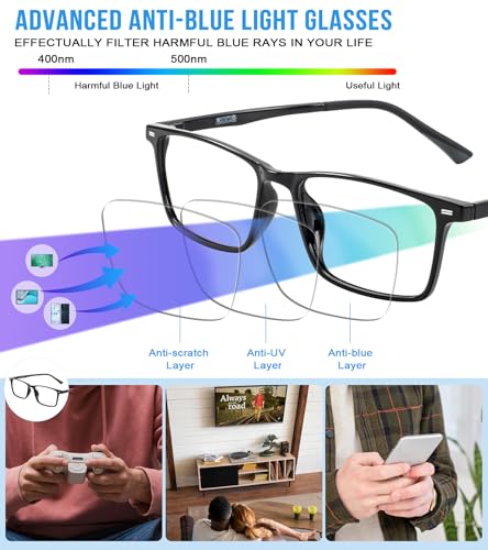 Image of Blue Light Blocking Glasses Men with Polarized Sunglasses Clip for Driving, Computer Glasses Reduce Eyestrain