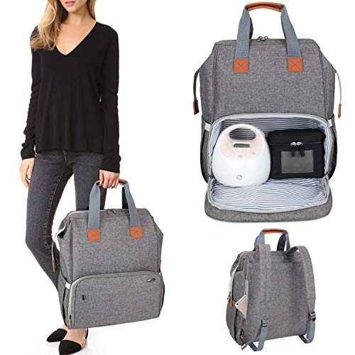 Luxja Breast Pump Bag with Compartments for Cooler Bag and Laptop, Breast Pump Backpack with 2 Options for Wearing (Fits Most Major Breast Pump, Suitable for Working Mothers), Gray