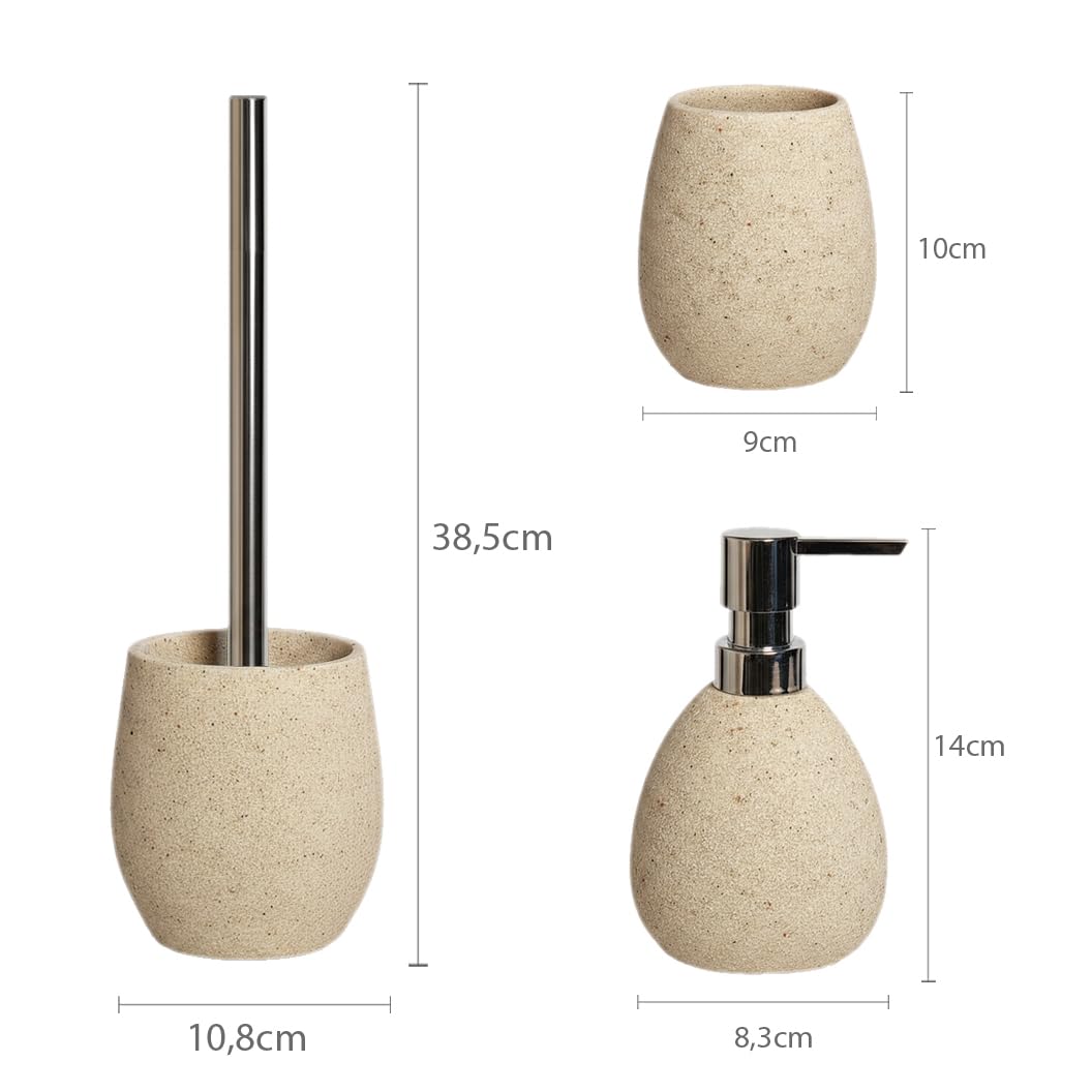 Juego Accesorios de Baño Color Arena, Kit de 3 Piezas, Set de Baño Completo, Conjunto Accesorios para Cuartos de Baño Modernos