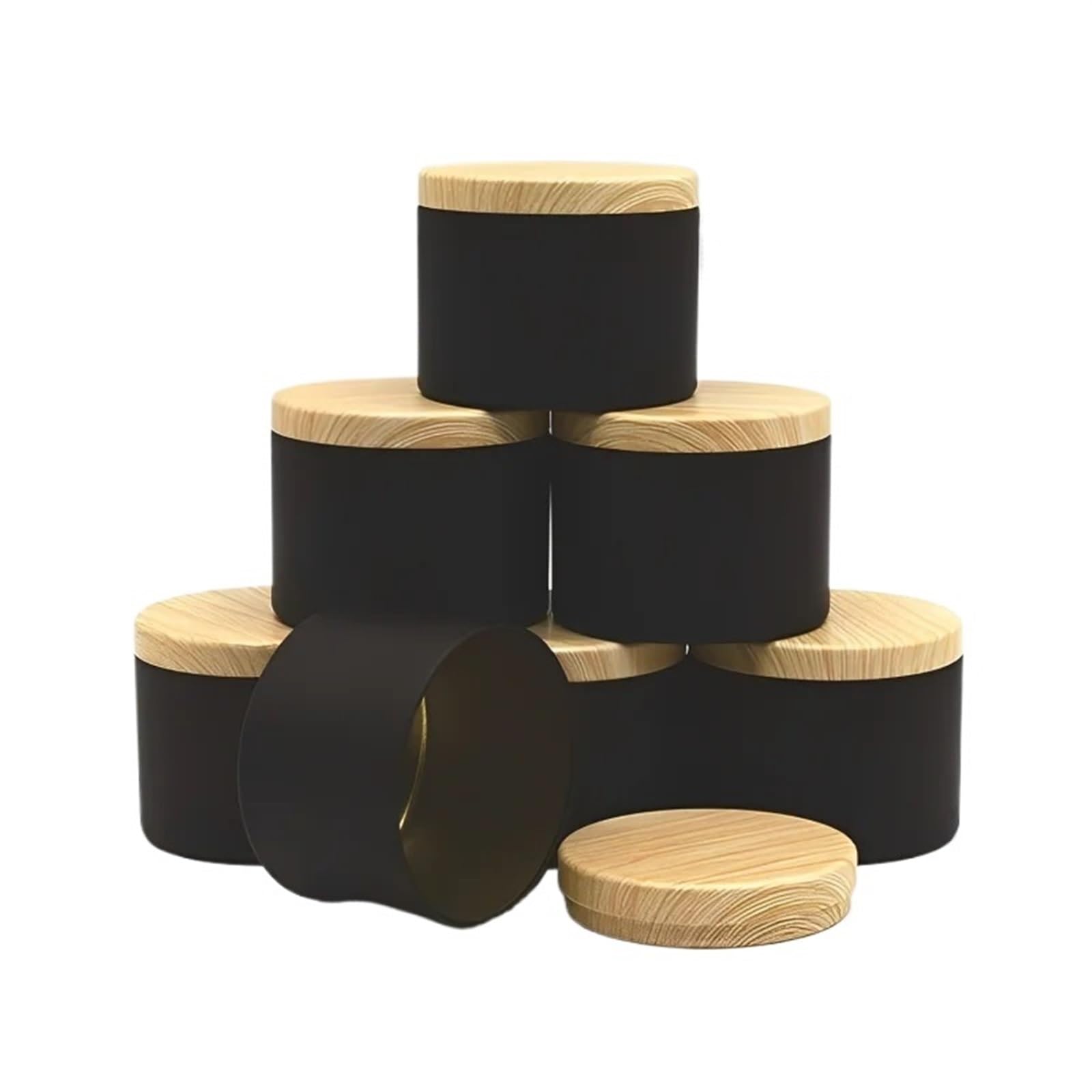 Candle Jars, 12pcs 4oz Iron Round Candle Jars Lidded Multicolor DIY Aromatherapy Travel Empty Cosmetic(Black-with-Wood)