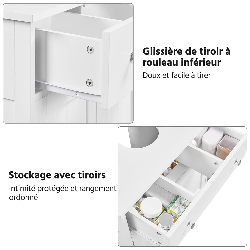 Yaheetech Meuble sous Lavabo Salle de Bain Armoire de Rangement pour Vasque avec Tiroir et 2 Portes en MDF Anti-humidité Meuble de Rangement 60 × 30 × 60 cm Blanc