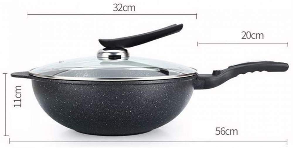 zaizai Wok Korean Stone, Wok sans Fumée Antiadhésif Riche en Sélénium, Wok avec Couvercle Et Spatule en Bois, Ensemble Santé Pan Wok, Cuisinière À Induction Cuisinière À Gaz Universelle