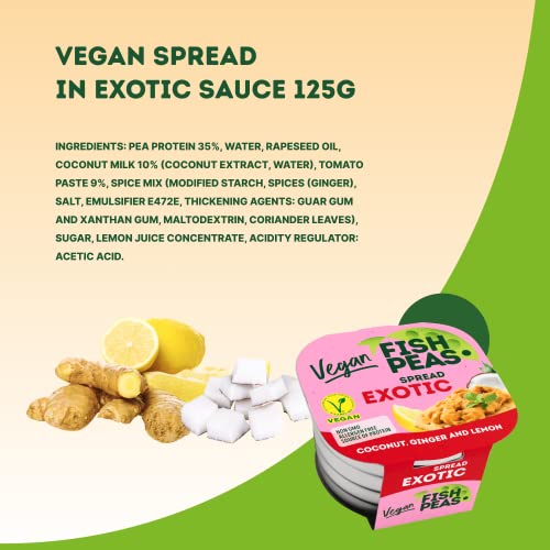 Fish Peas - Plant Based Vegan Spread Food In Exotic Sauce With Coconut, Ginger And Lemon. Plant Based Ready To Eat Meals, Gluten Free, Organic, Canned Vegan Meal Replacement - 125G (Single Pack) #TOP5
