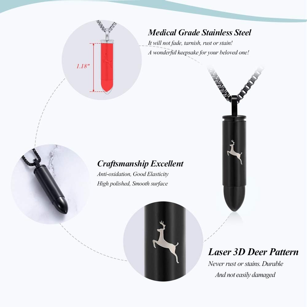 XSMZB Deer Bullet Cremation Jewelry Urn Necklace for Ashes Human Pet Bullet Ashes Keepsake Pendant Funeral Memorial Jewelry Gift - Image 5