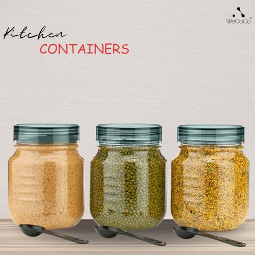 Image of Plastic Pet Storage Jar Set (750ml) with Spoons, Air-tight, Design - Kitchen Container (BLACK 3)