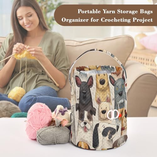 Image of Tatenale Crochet Bag Yarn Bag Knitting Project Bag with Pockets and Handle Portable Yarn Storage Organizer Tangle Free 8.3x11 InchWhimsical Pet Dogs01