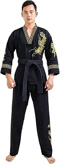 Uniforme de kárate Uniforme Profesional Negro de Taekwondo for Hombre, Conjunto de Entrenador Unisex, cinturón Negro, Karate, Judo, Artes Marciales, Ropa for Adultos de Manga Larga