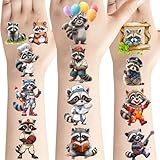 PIBIMoicy 232 Pcs Raccoon Tattoos Temporary Stickers Zoo Jungle Animals Theme Birthday Party Favors Supplies Decorations Tattoo