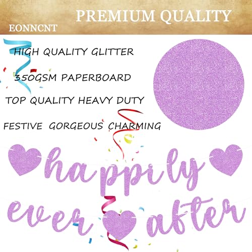 Image of Pre-Strung Happily Ever After Banner - Purple Glitter Bachelorette Bridal Engagement Party Decoration Supplies, Bachelorette Wedding Party Banner for Engagement, Bridal Shower, Wedding Party Photo Booth Props