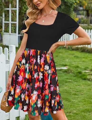 Image of Newshows Women's 2026 Summer Casual Square Neck Ruffle A Line Beach Vacation Sundress Work Business Dress with Pockets