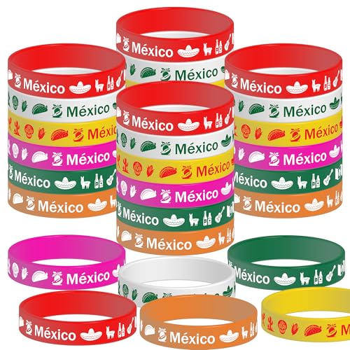Atsmbiye Mexico Mexican Party Silicone Wristband Bracelets-24 PCS Fiesta School Sports Events Patriotic Festival Party Favors Supplies Decorations Goodie Bags