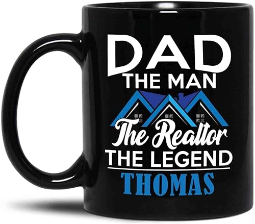 Taza de cerámica negra de 11 onzas y 15 onzas con texto en inglés "Dad The Man The Realtor", regalos personalizados de Muc para cumpleaños o