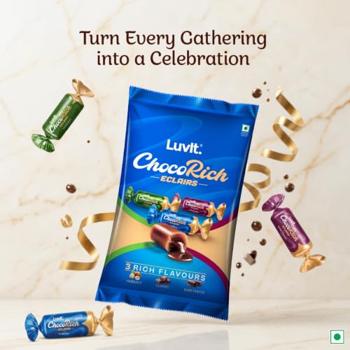 Image of LuvIt. Chocorich Assorted Eclairs Hazelnut, Dark Choco & Classic Flavours Toffee Bars (4 x 480 g)