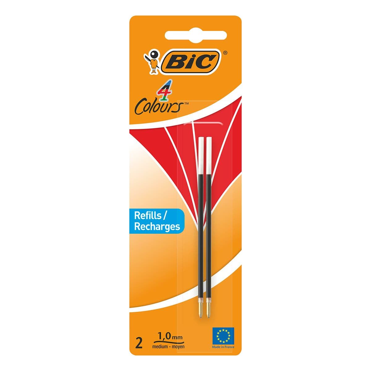 Bic Ballpoint Pen Refill 4 Colours 0.4 Mm Red Pack Of 2