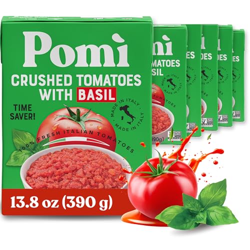 Pomì Crushed Tomatoes with Onion 13.8oz (Pack of 12) - Creamy, Velvety Italian Tomato Sauce No Salt Added, No Additives or Preservatives - BPA free Tomato Crushed - Made from 100% Fresh Italian Tomatoes