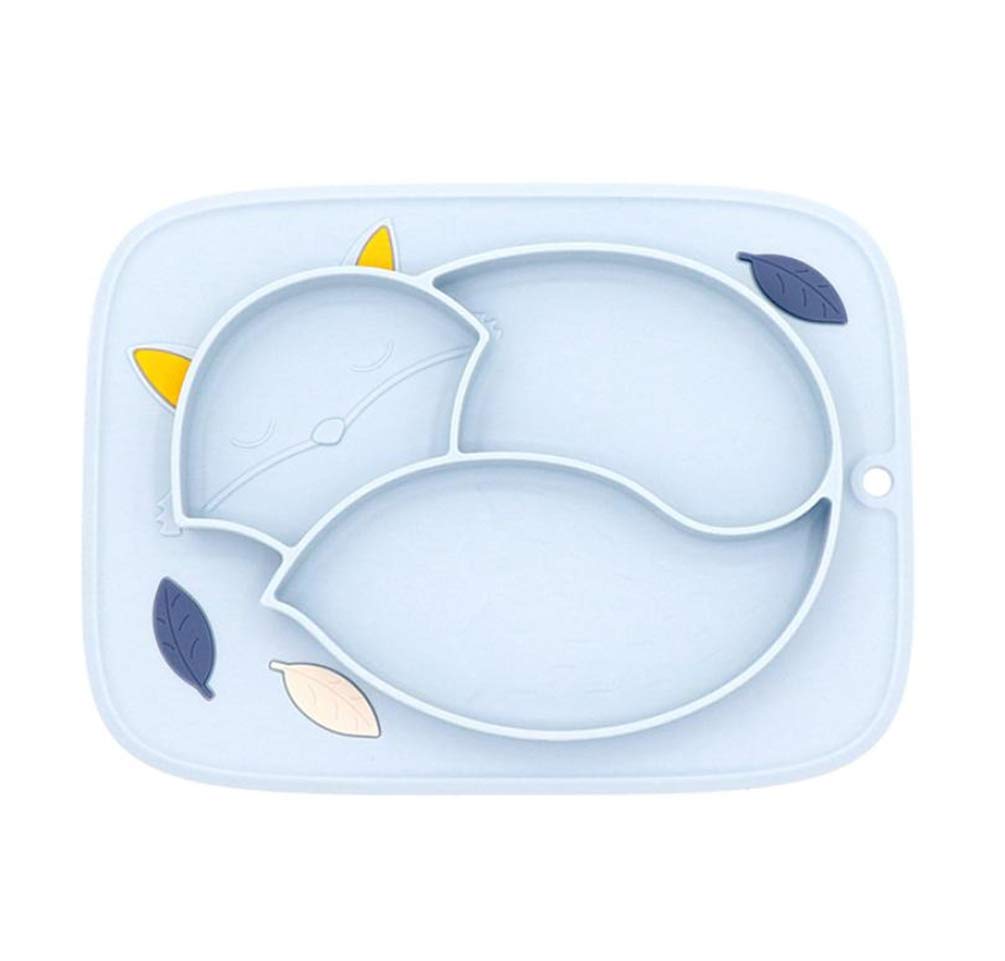 Tonwhar Silicone Plate with Built-in Placemat for Infants - Silicone Divided Toddler Plates - Baby Fun Dinner Plate (Blue)