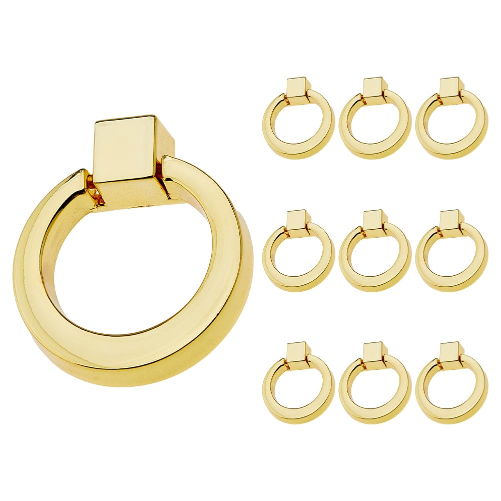 SUPERFINDINGS 10 Pack Gold Ring Pulls Rond Armoire Ring Pull 40mm/1.57inch Single Hole Handle Knobs Alloy Drawer Furniture Hardware Brossé pour Armoire Drawer Commode Penderie