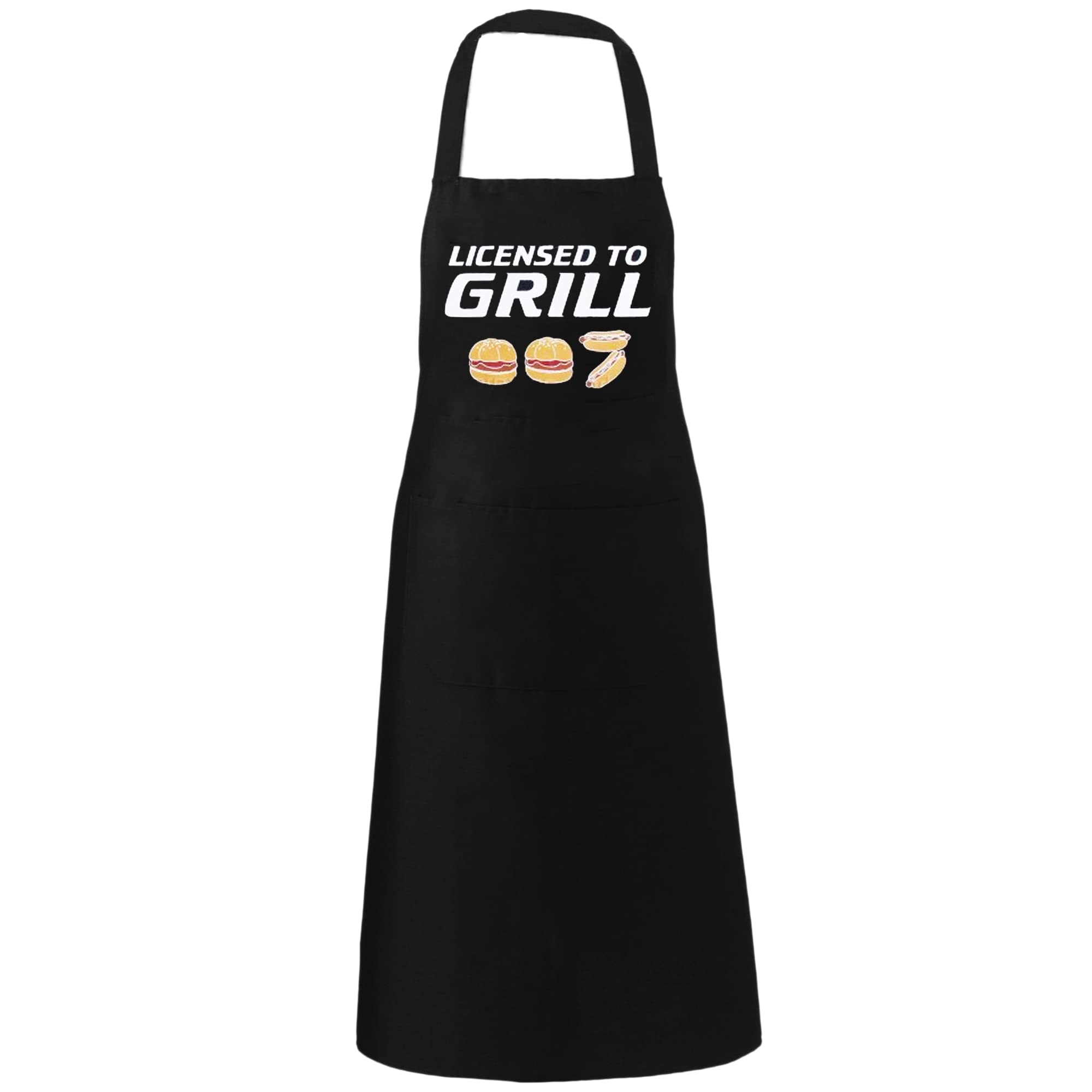 MyShoeStore Unisex Adult Novelty Apron Mens Ladies Womens Chefs Butcher Kitchen Catering Everyday Use Aprons with Pocket Ideal Fantastic Gift(License To Grill Burger Black)