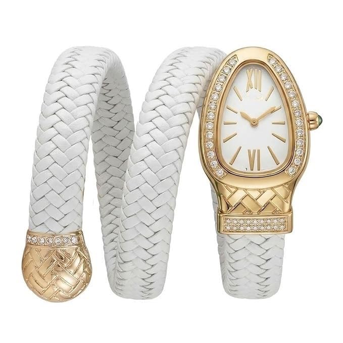 Image of Serpentine Snake Watch for Women with Spiral Wrap Bracelet, Roman Numeral Dial, Quartz Movement Metal Bezel Wrist Watch