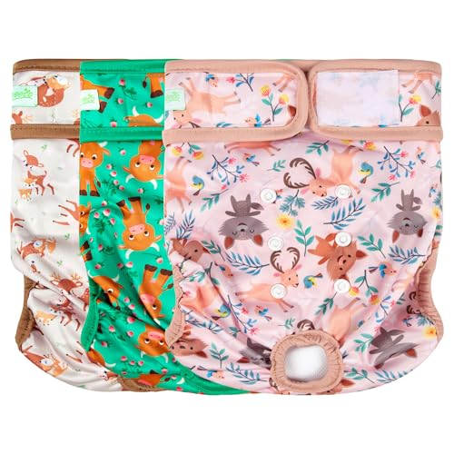 Image of wegreeco Washable Female Dog Diapers Highly Absorbent Reusable Diapers for Dog in Heat Period, 3 Pack (Deer, Medium)