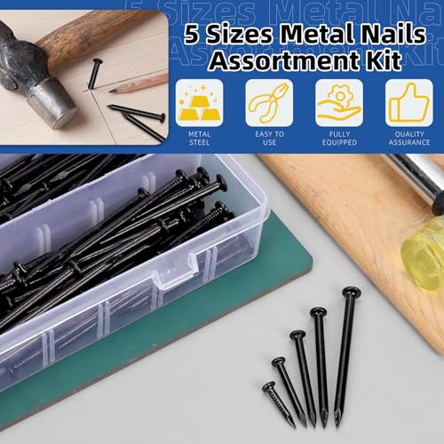 Glarks 300pcs 20/30/40/50/60mm Brick Steel Nails Kit, Black Carbon Steel Hardware Nails, Finishing Nails - Image 3