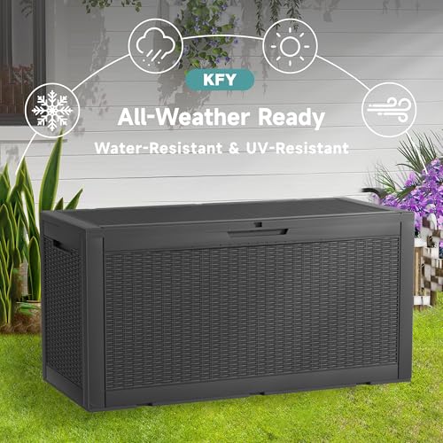 Image of 100 Gallon Waterproof Outdoor Storage Box, UV Resistant Resin Deck Box Perfect for Patio, Garden, and Pool (Black, 100 Gallon)