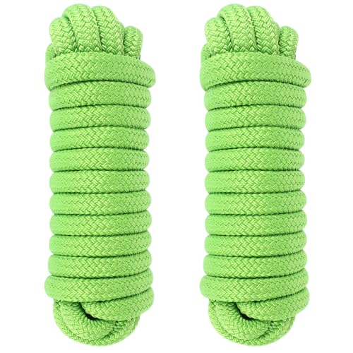 Dock Lines 25' x 3/4" Double Braided Marine Mooring Ropes 2 Pack, Dock Rope 4 Colors Boat Ropes for Docking with 12'' Eyelet Premium Dock Lines for Boats - Green