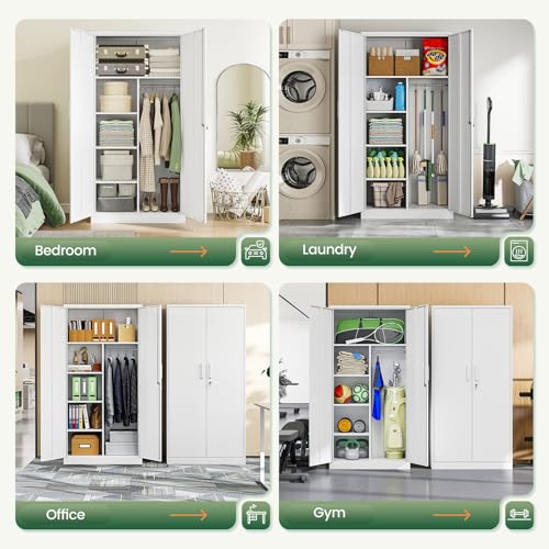 Image of Letaya Metal Locker,Steel Wardrobe Storage Cabinets with Lock Door,Clothing Coat Storage Freestanding for Office, Home, School, Employee,Gym,Fire Department (White)